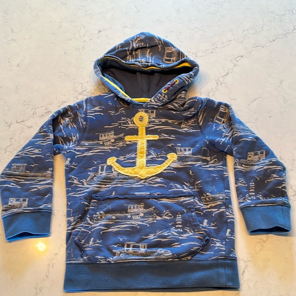 Mini Boden boat/ anchor appliqué hooded sweatshirt